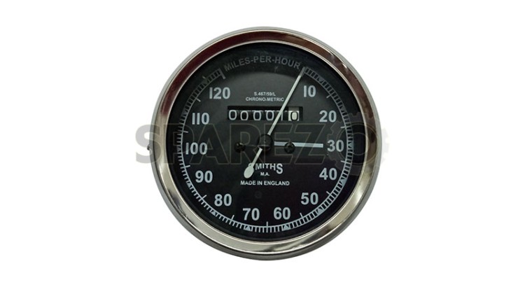 Smiths Replica Speedo Meter Speedometer 0-120 MPH Black For BSA, Vincent, Ariel - SPAREZO