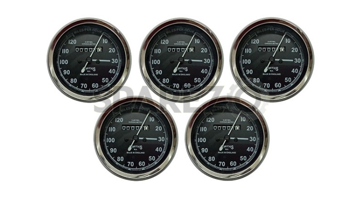 5 Pcs Smiths Replica Speedo Meter 0-120 MPH Black For BSA, Vincent, Ariel - SPAREZO