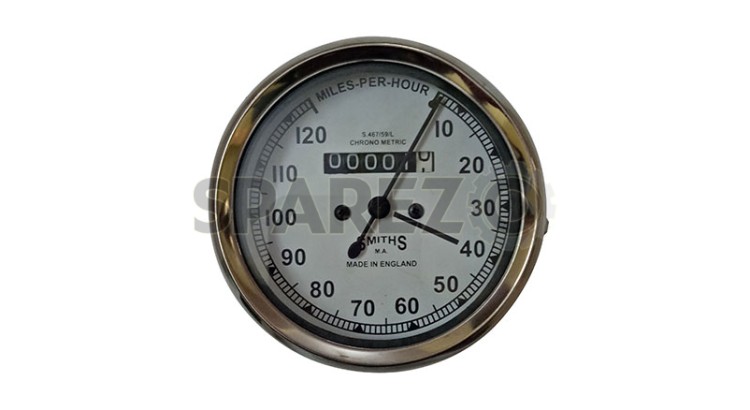 Smiths Replica Speedo Meter Speedometer 0-120 MPH White For BSA, Vincent, Ariel - SPAREZO