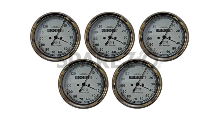 5 Pcs Smiths Replica Speedo Meter 0-120 MPH White For BSA, Vincent, Ariel - SPAREZO