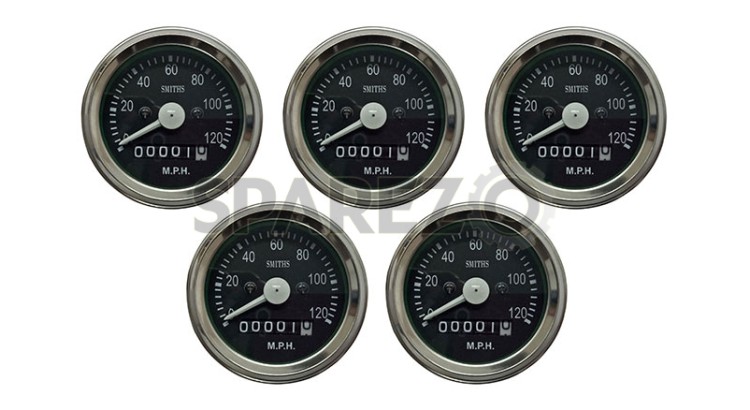 5 Pcs Smiths Replica Speedo Meter 0-120 MPH 2.5" Black For BSA, Vincent, Ariel - SPAREZO