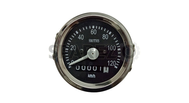 Smiths Replica Speedo Meter 0-120 KMPH 2.5" Black For BSA, Vincent, Ariel - SPAREZO