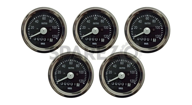 5 Pcs Smiths Replica Speedo Meter 0-120 KMPH 2.5" Black For BSA, Vincent, Ariel - SPAREZO