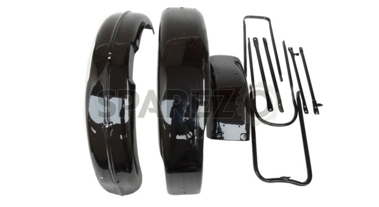 New BSA M20 Front and Rear Black Painted Mudguard Set + Complete Stay - SPAREZO