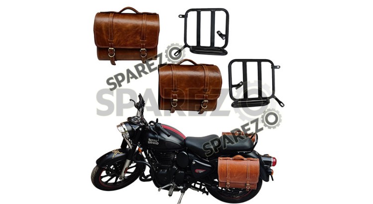 Royal Enfield New Classic Reborn 350cc Leather Brown Tan Bags With Mounting Pair - SPAREZO