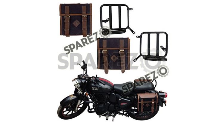 Royal Enfield New Classic Reborn 350 Canvas and Leather Bags With Mounting Pair - SPAREZO