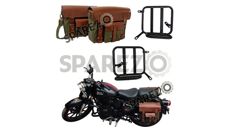 Royal Enfield New Classic Reborn 350 Olive Color Bags With Mounting Pair - SPAREZO