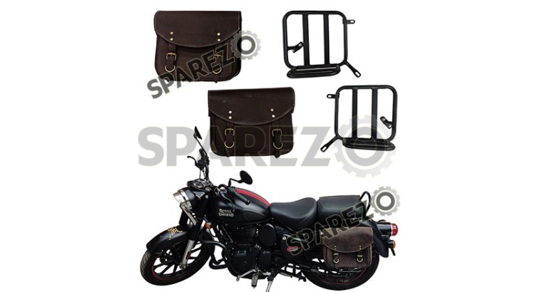 Royal Enfield New Classic Reborn 350 Saddle Bags Rusty Brown With Mounting Pair - SPAREZO