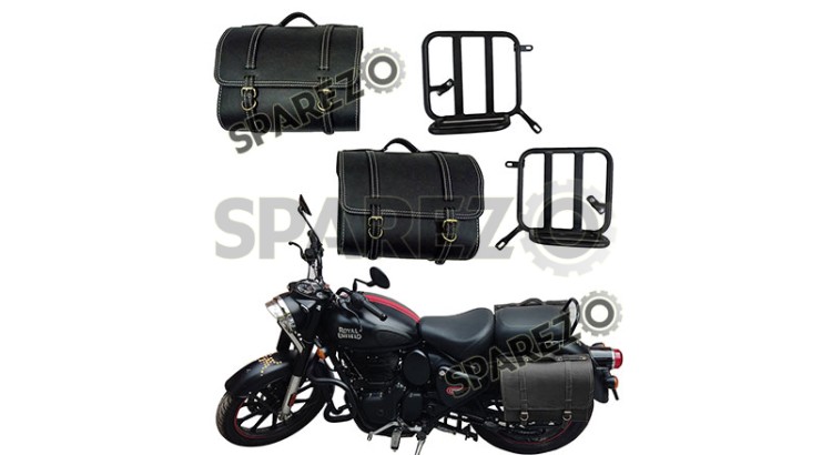 Royal Enfield New Classic Reborn 350 Leather Black Bags With Mounting Pair - SPAREZO