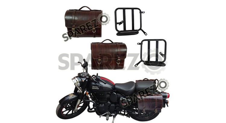 Royal Enfield New Classic Reborn 350cc Leather Antique Brown Bags and Mounting Pair - SPAREZO