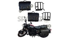 Royal Enfield New Classic Reborn 350 Leather Saddle Black Bags and Mounting Pair - SPAREZO