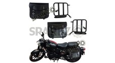 Royal Enfield New Classic Reborn 350 Leather Glossy Black Bags and Mounting Pair - SPAREZO