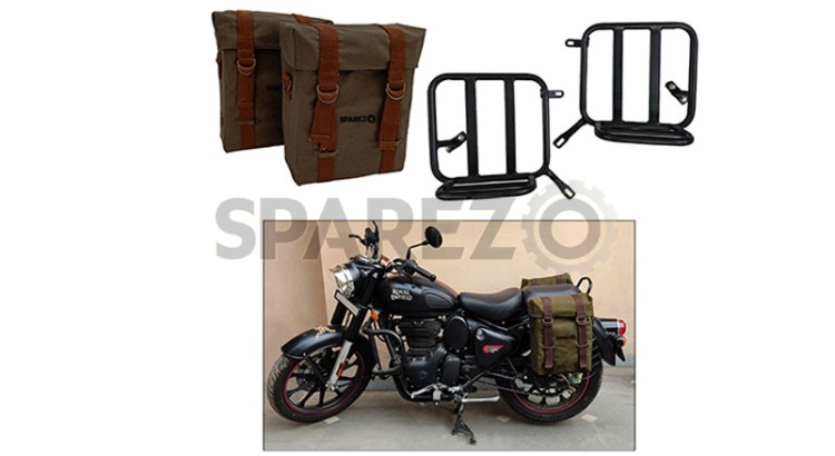 Royal Enfield New Classic Reborn 350cc Military Pannier Bags With Fitting - SPAREZO