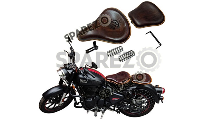 Royal Enfield New Classic Reborn 350cc Front and Rear Leather Seat Antique Brown  - SPAREZO