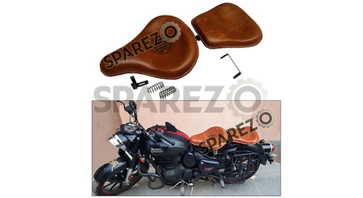 Royal Enfield New Classic Reborn 350cc Front and Rear Leather Seat Tan Brown - SPAREZO