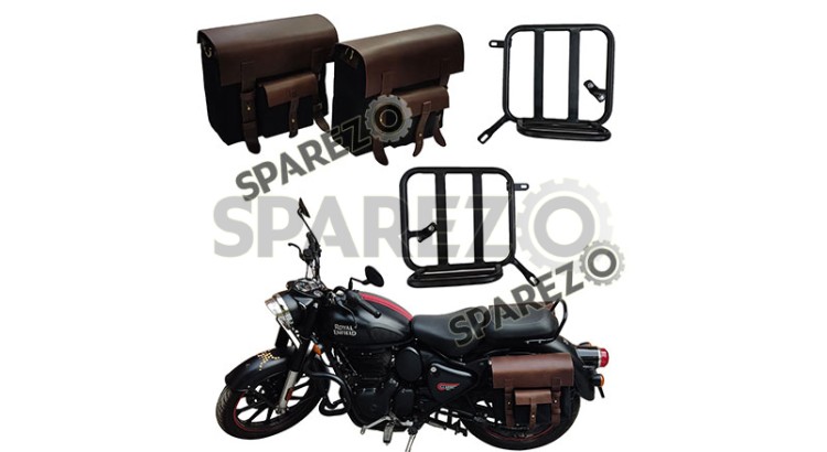 Royal Enfield New Classic Reborn 350 Black Color Bags With Mounting Pair - SPAREZO