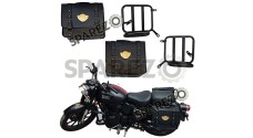 Royal Enfield New Classic Reborn 350cc Black Saddle Leather Bag Pair with Rails - SPAREZO