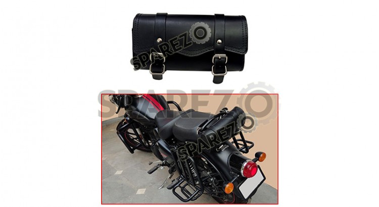 Royal Enfield New Classic Reborn 350cc Leather Tool Roll Accessories Bag Black - SPAREZO