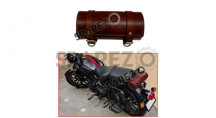 Royal Enfield New Classic Reborn 350cc Leather Tool Roll Accessories Bag Cherry Brown - SPAREZO