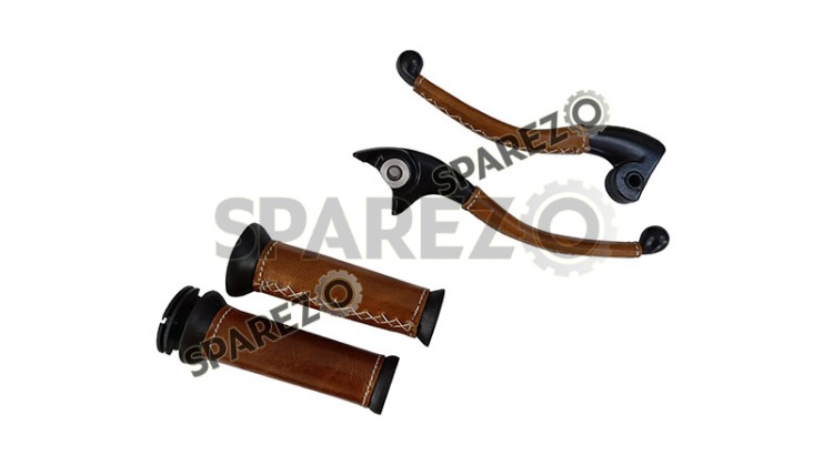 Royal Enfield New Classic Reborn 350cc Leather Covering Levers With Grips - SPAREZO