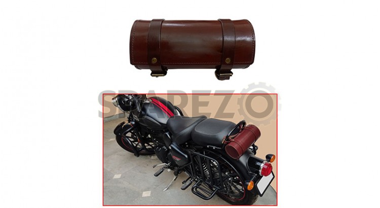 Royal Enfield New Classic Reborn 350cc Leather Tool Roll Accessories Bag Brown - SPAREZO