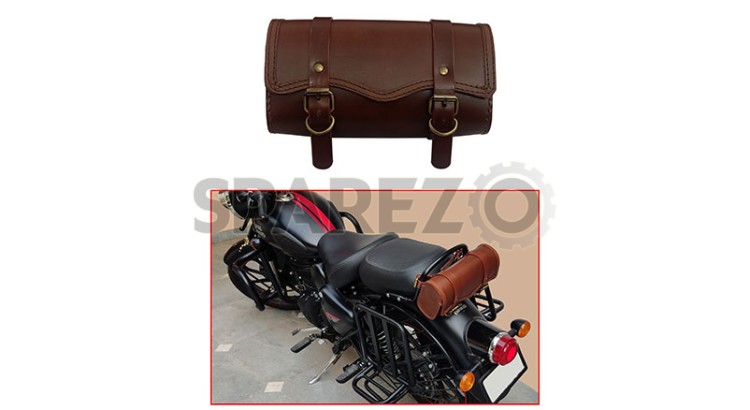 Royal Enfield New Classic Reborn 350cc Leather Tool Roll Accessories Bag Brown Tan - SPAREZO
