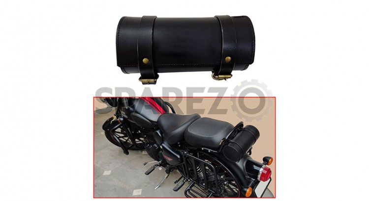 Royal Enfield New Classic Reborn 350cc Leather Tool Roll Accessories Black Bag - SPAREZO