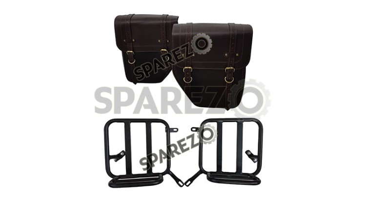 Royal Enfield New Classic Reborn 350cc Leather Bags With Mounting Pair Brown - SPAREZO