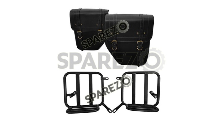 Royal Enfield New Classic Reborn 350cc Leather Bags With Mounting Pair Black - SPAREZO