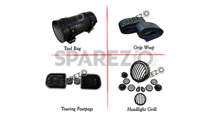 Royal Enfield New Classic Reborn 350cc Headlight Grill Tool Bag Grip Wrap and Footpegs - SPAREZO