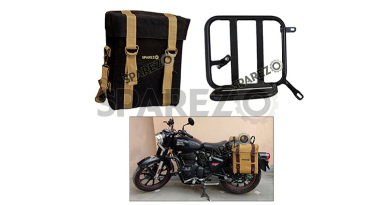 Royal Enfield Classic Reborn 350cc Golden Black RH Military Pannier Bag and Mounting - SPAREZO