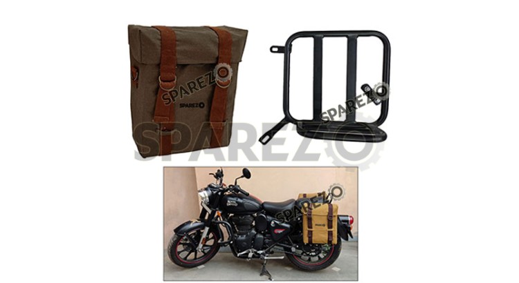 Royal Enfield Classic Reborn 350cc Olive Color LH Military Pannier Bag and Mounting - SPAREZO
