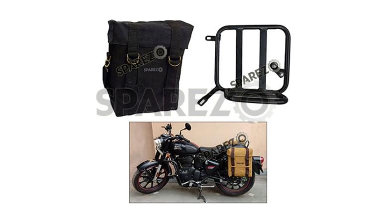 Royal Enfield Classic Reborn 350cc Black Color LH Military Pannier Bag and Mounting 2022-23 - SPAREZO