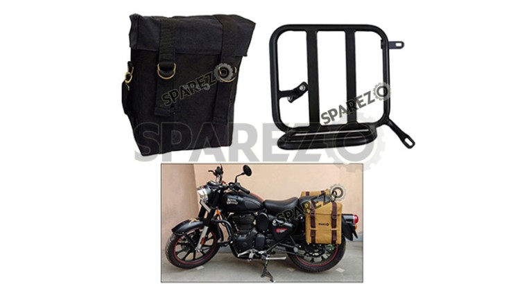 Royal Enfield Classic Reborn 350cc Black Color RH Military Pannier Bag and Mounting 2022-23 - SPAREZO