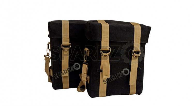 Royal Enfield New Classic Reborn 350cc Military Pannier Black and Golden Color Bags - SPAREZO