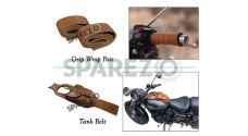 Royal Enfield Classic Reborn 350cc Accessories Grip Wrap Pair and Tank Belt Brown - SPAREZO