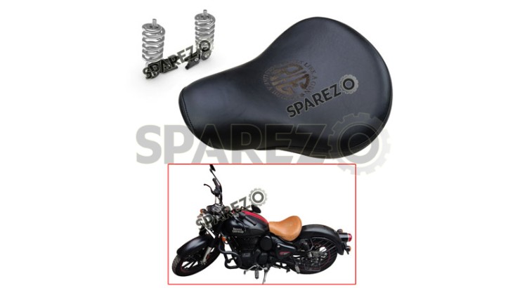 Royal Enfield New Classic Reborn 350cc Genuine Leather Low Rider Seat Black With Spring - SPAREZO