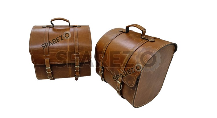 Royal Enfield New Classic Reborn 350cc Leather Brown Tan Bags Pair - SPAREZO