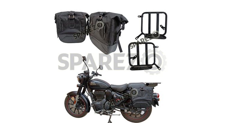 Royal Enfield Classic Reborn 350cc Pannier Luggage Bags and Mounting Black 2022-23 	 - SPAREZO