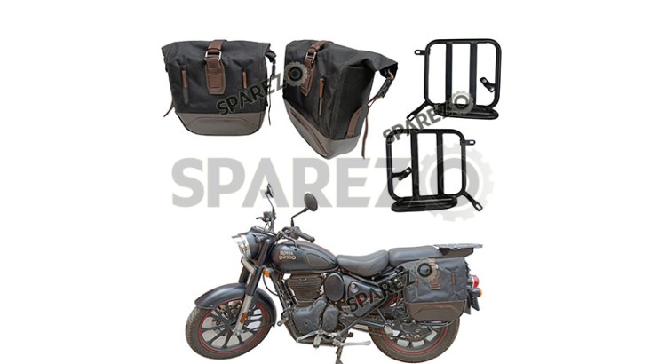 Royal Enfield Classic Reborn 350cc Pannier Luggage Bags Brown and Mounting 2022-23 - SPAREZO