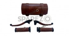 Royal Enfield Classic Reborn and Meteor 350cc Leather Covering Levers Grips With Tool Bag