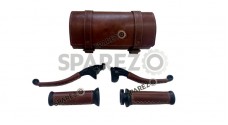 Royal Enfield Classic Reborn and Meteor 350cc Leather Covering Levers Grips With Tool Bag - SPAREZO