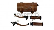 Royal Enfield New Classic Reborn and Meteor 350cc Leather Covering Levers Grips With Tool Bag