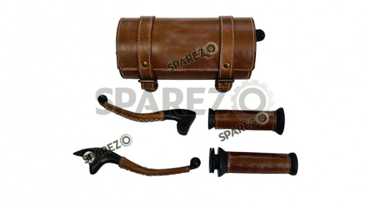 Royal Enfield New Classic Reborn and Meteor 350cc Leather Covering Levers Grips With Tool Bag - SPAREZO