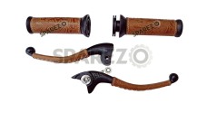 Royal Enfield Classic Reborn 350 and Meteor 350 Lever Grip With Engraved Leather Cover Brown - SPAREZO