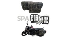 Royal Enfield Classic Reborn 350 Grey Black Leather Bags with Mounting Pair