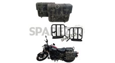 Royal Enfield Classic Reborn 350 Grey Black Leather Bags with Mounting Pair - SPAREZO