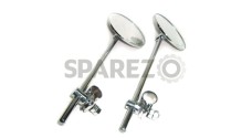 Chrome Handlebar Clamps On Round Side Mirror Set New