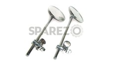 Chrome Handlebar Clamps On Round Side Mirror Set New - SPAREZO