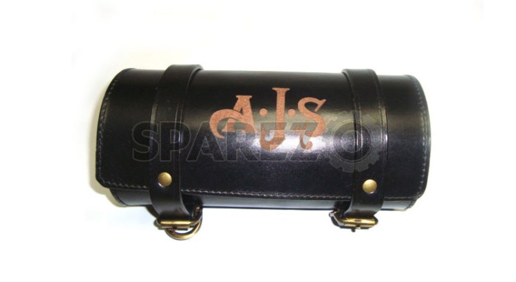 AJS Bike Genuine Black Leather Roll Bag - SPAREZO